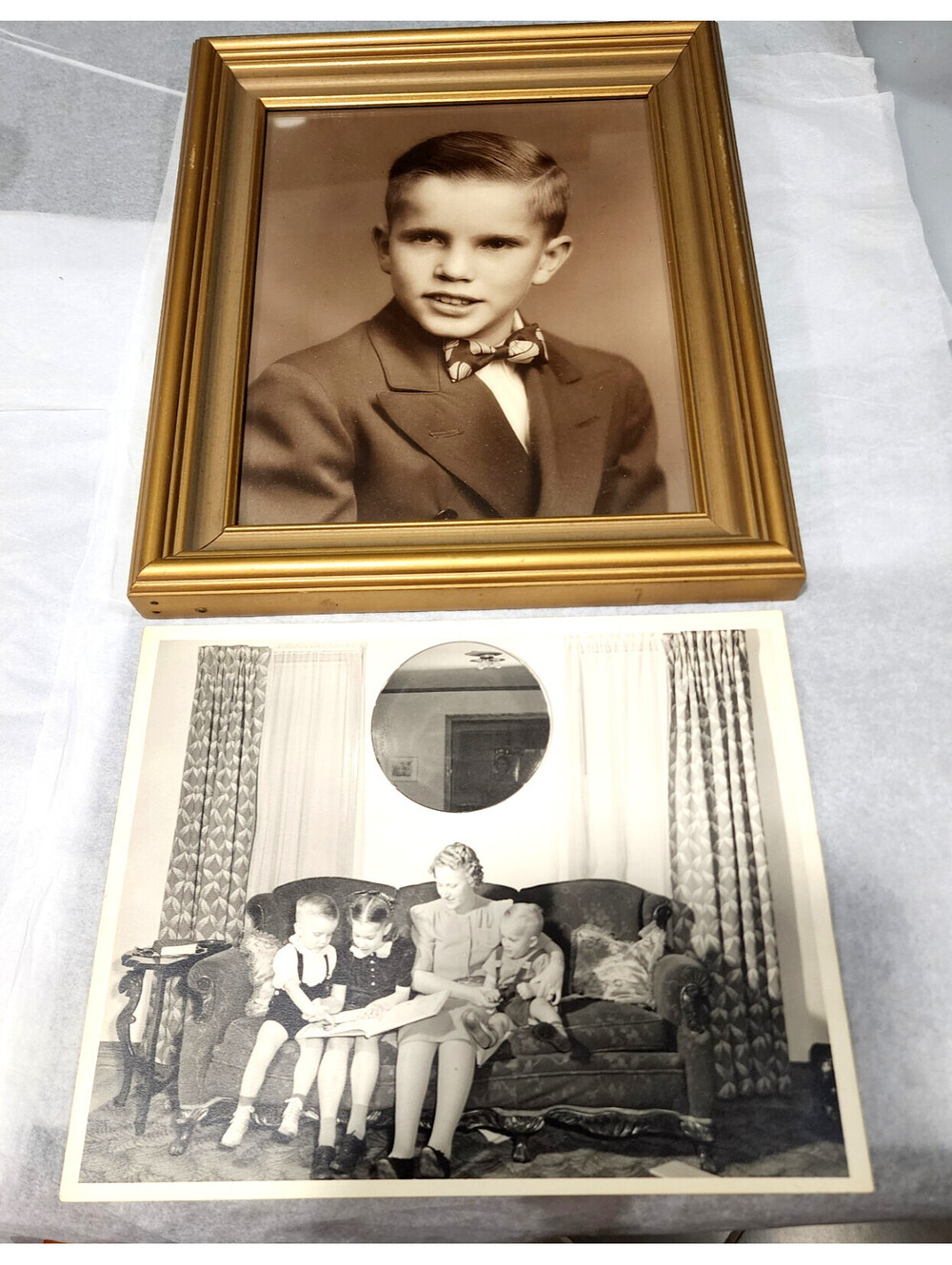 Vintage 1940s Photo Lot Frame Boy Bow Tie Candid Mid Century Mother Children MCA